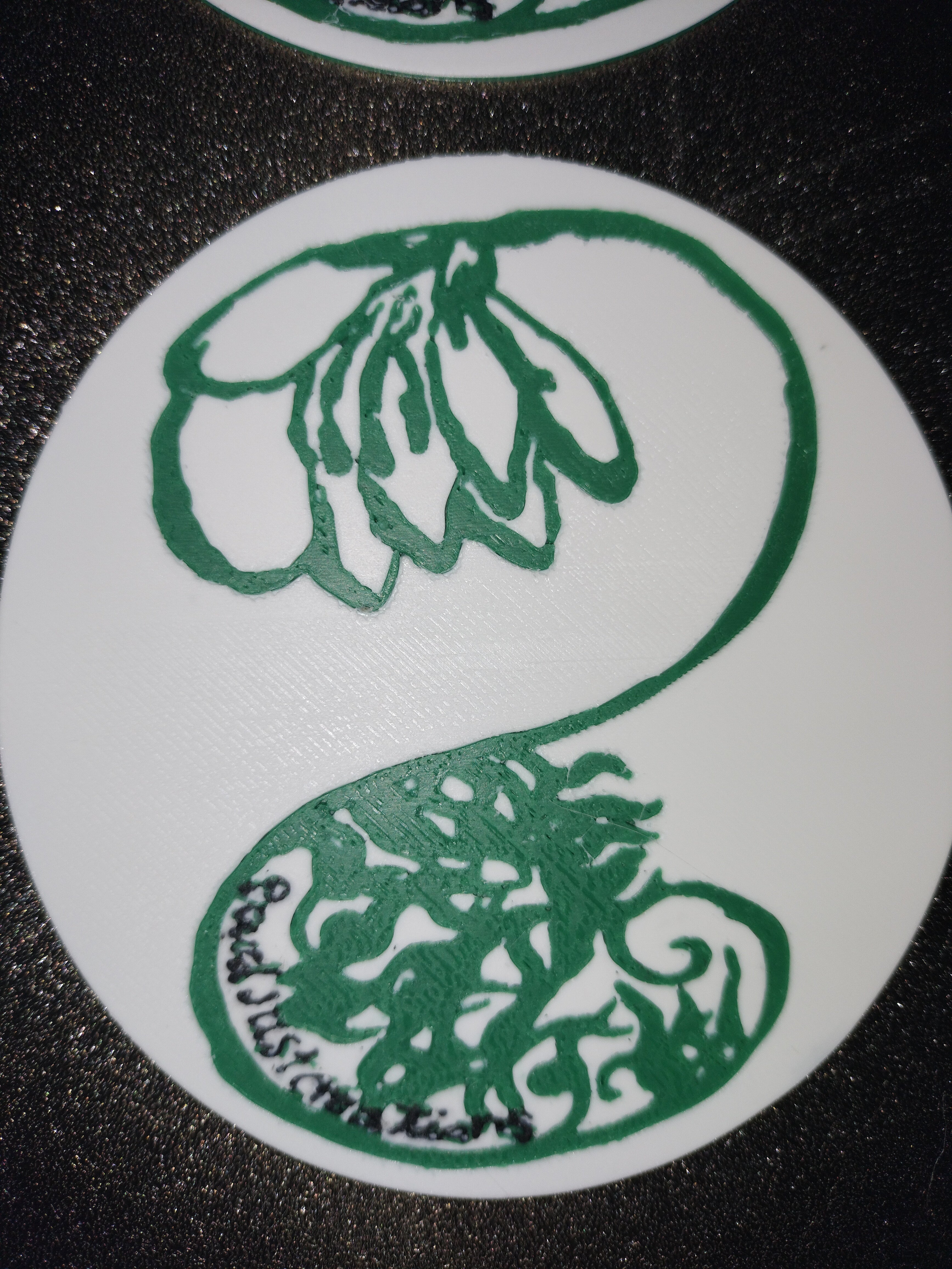 Gourdjustcreations 3D printed coaster hand-drawn art